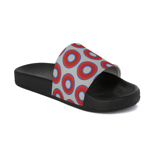 Men's Lumpy Sandals - slip-ons - red vivid donuts w/light gray background