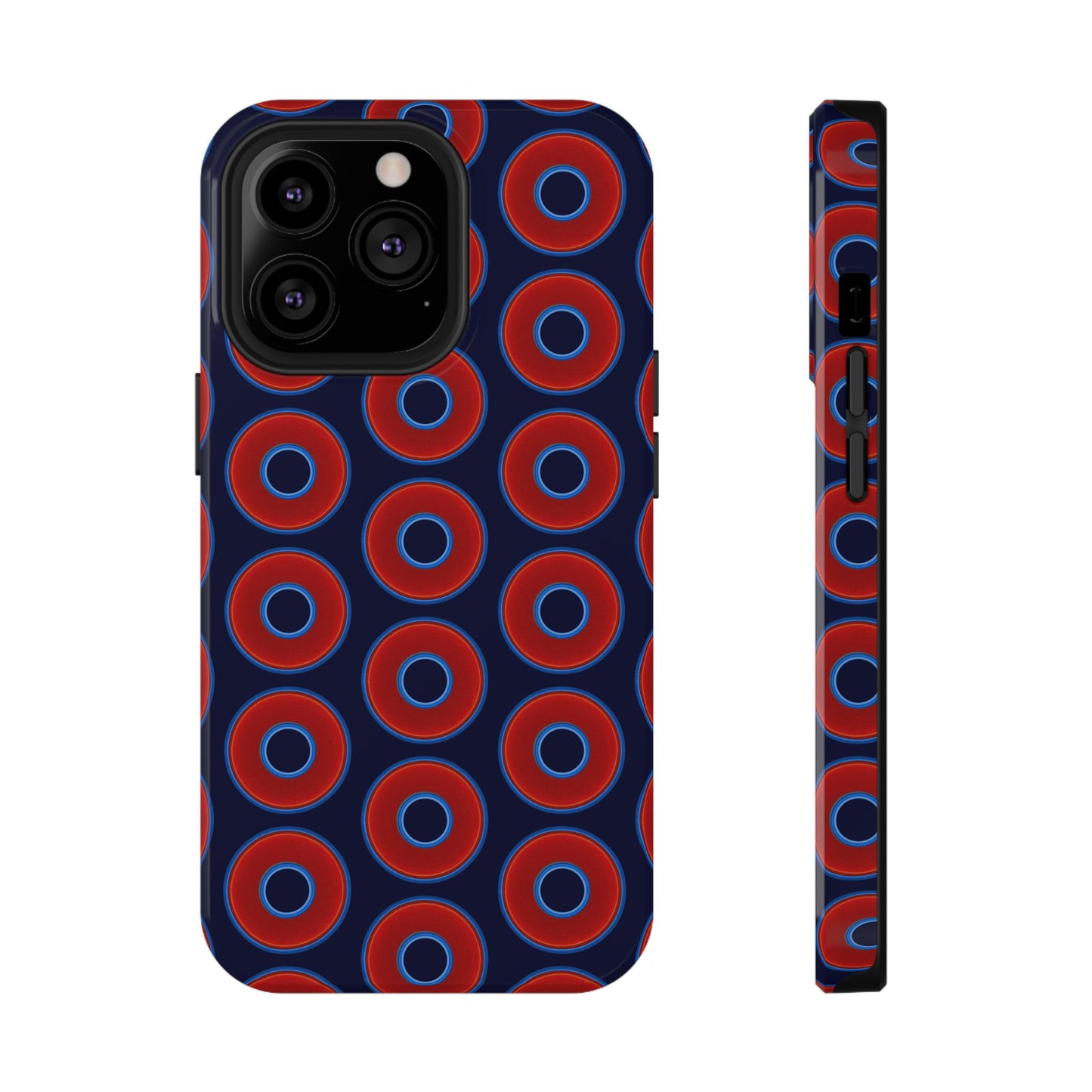Impact-Resistant Lumpy Donut Case - red vivid donut print w/dark navy blue background
