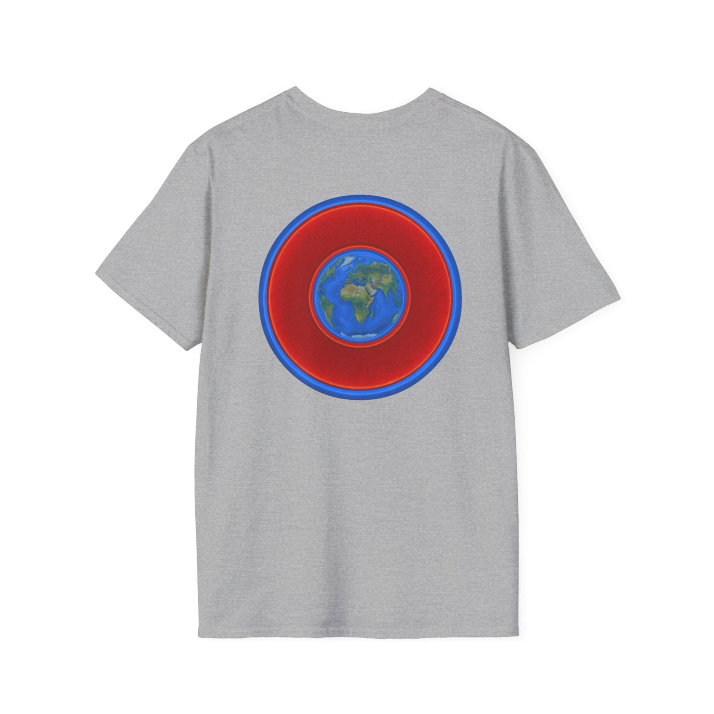 Classic Donut Tee - Unisex Soft-Style - "Soul Donut - We Keep on Rollin' Dough" - vivid red planetary donut - variant 1 [*charitable print - 50% of profit to The Nature Conservatory]