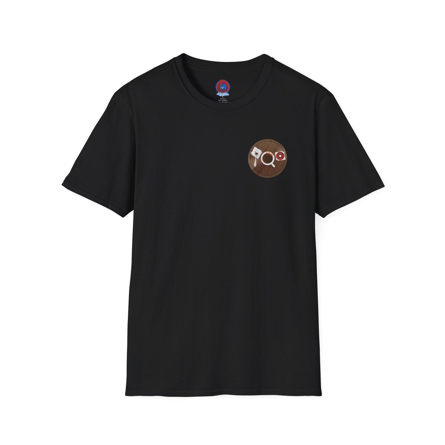 Classic Donut Tee - Unisex Soft-Style - "Coffee With My Donuts" - wooden table donut