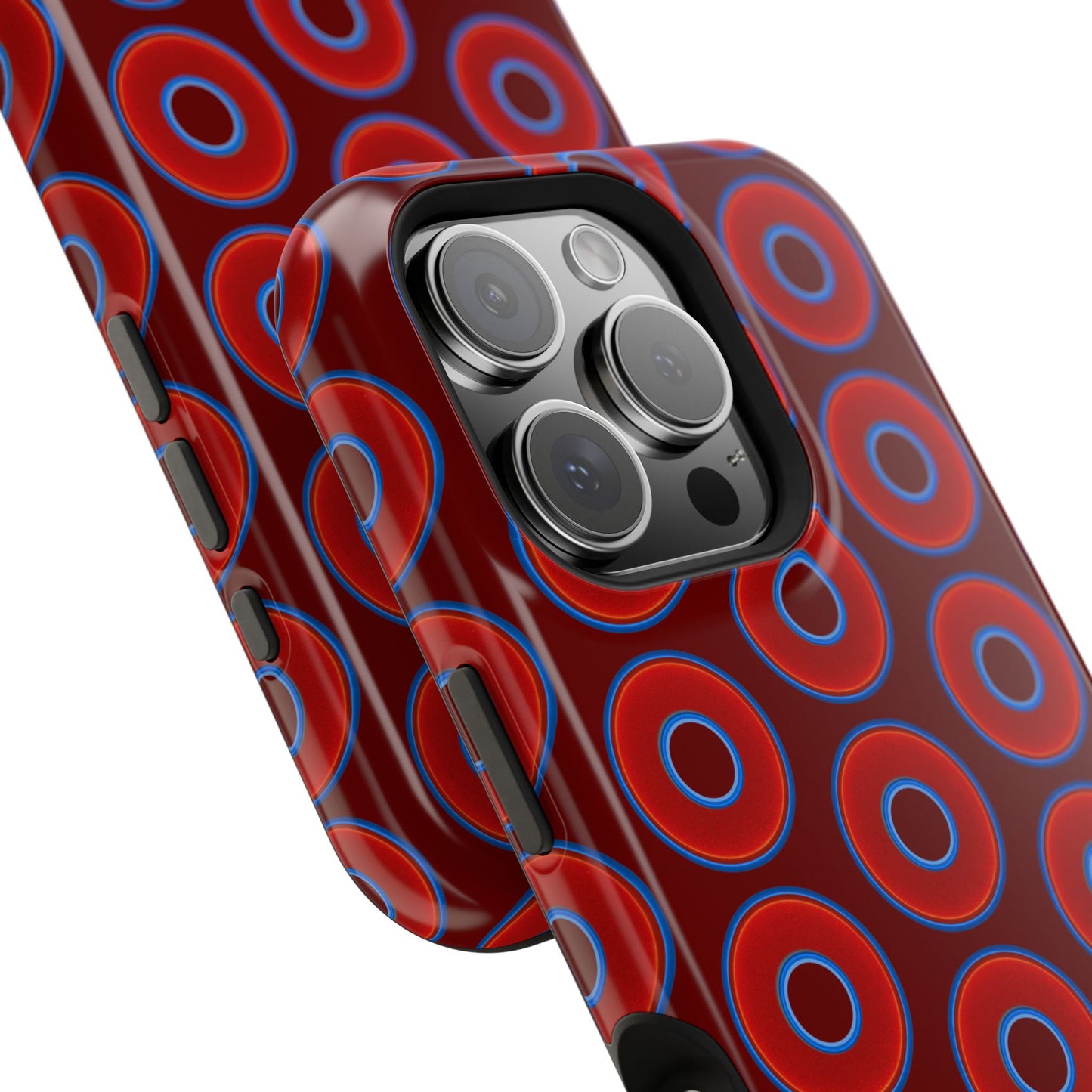 Impact-Resistant Lumpy Donut Case - red vivid donut print w/dark red background