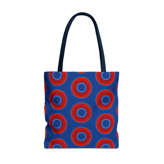 Lumpy Beach/Tote Bag - red vivid donuts w/dark blue background
