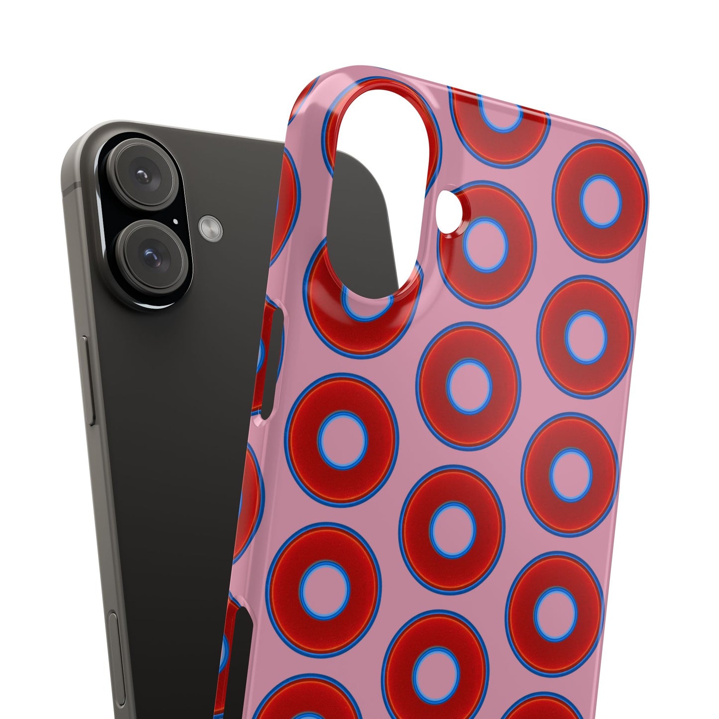 Lumpy Donut Snap Case - red vivid donut print w/pale magenta background