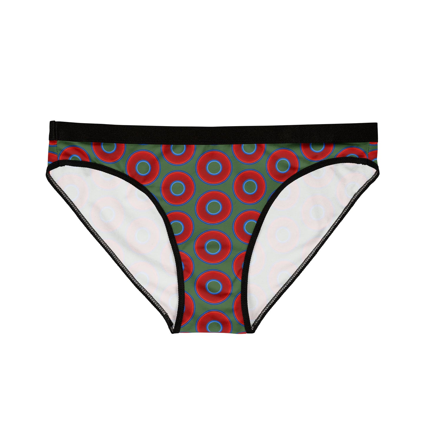 Lumpy Donut Underwear - vivid red donut print w/dark green background