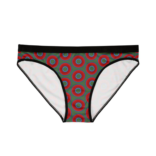 Lumpy Donut Underwear - vivid red donut print w/dark green background