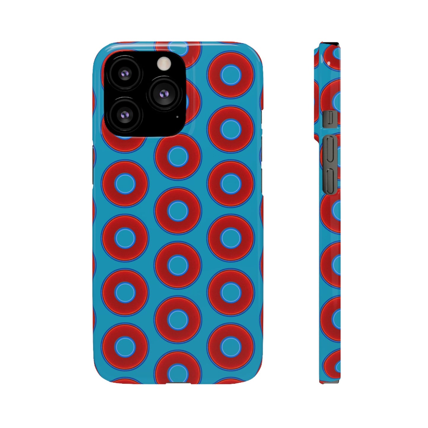 Lumpy Donut Snap Case - red vivid donut print w/aquamarine blue background