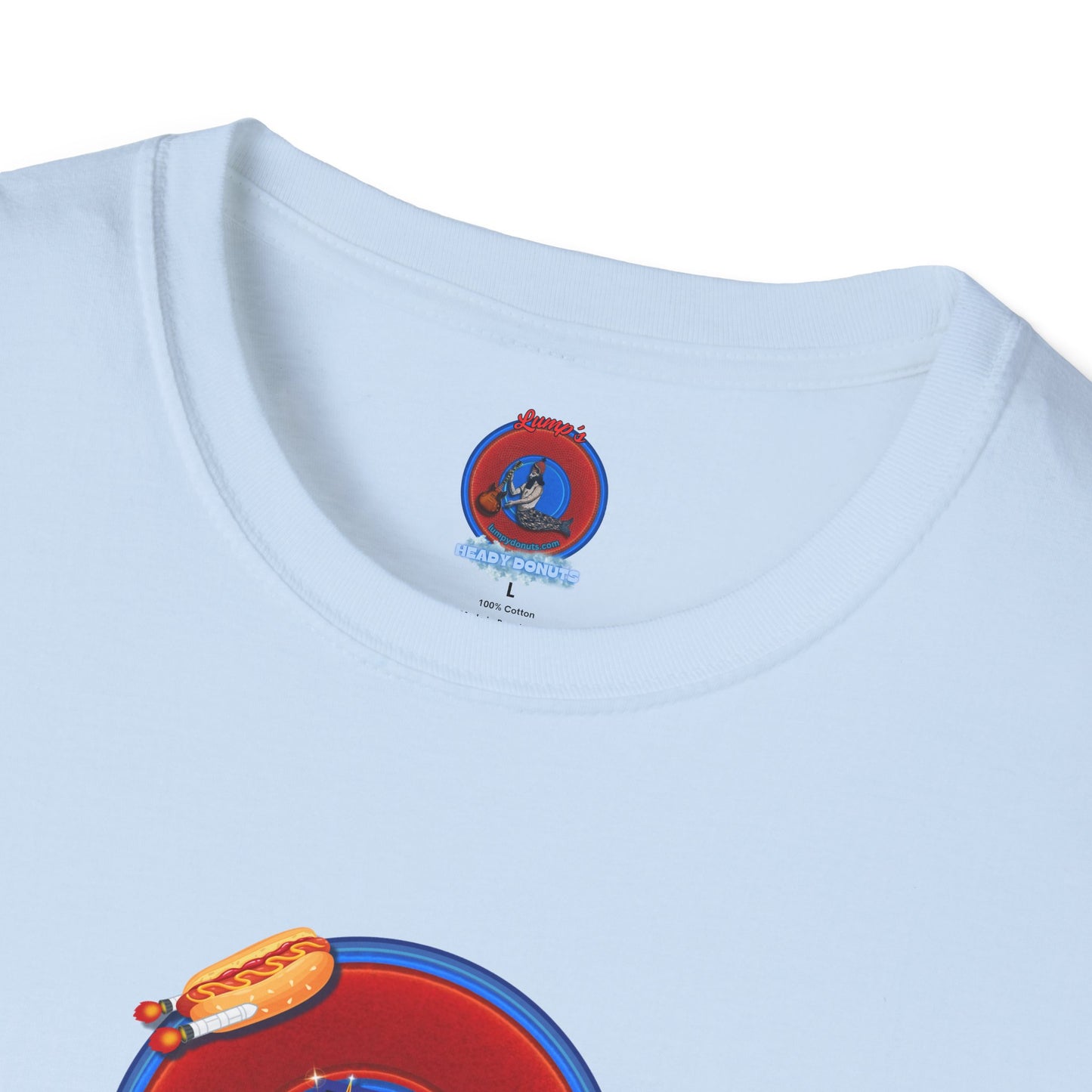 Classic Donut Tee - Unisex Soft-Style - "Viva Las Vegas Donut" -  vivid red donut w/raw dogger - variant 4