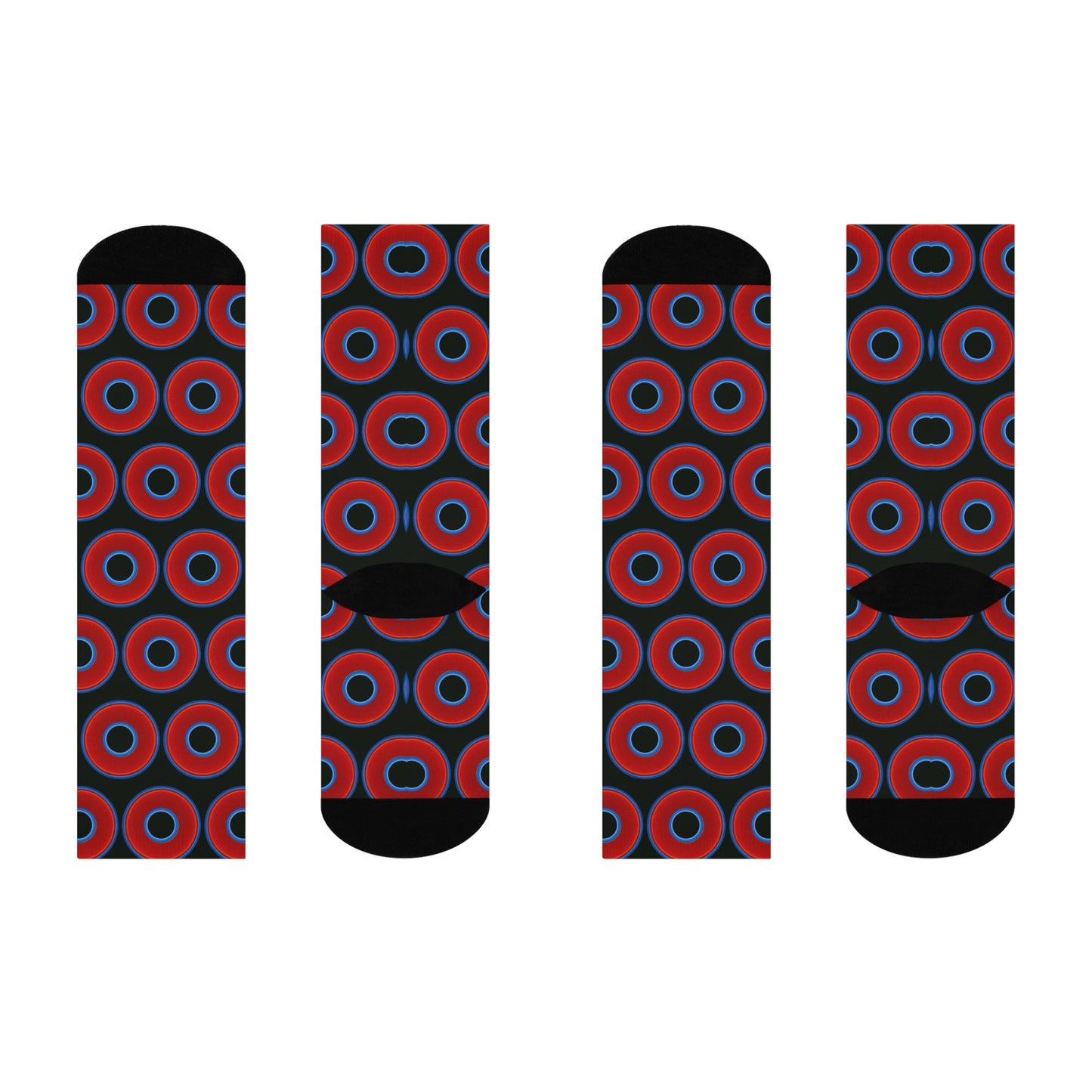 Lumpy Sox - cushioned crew - vivid red donut print w/midnight moss green background