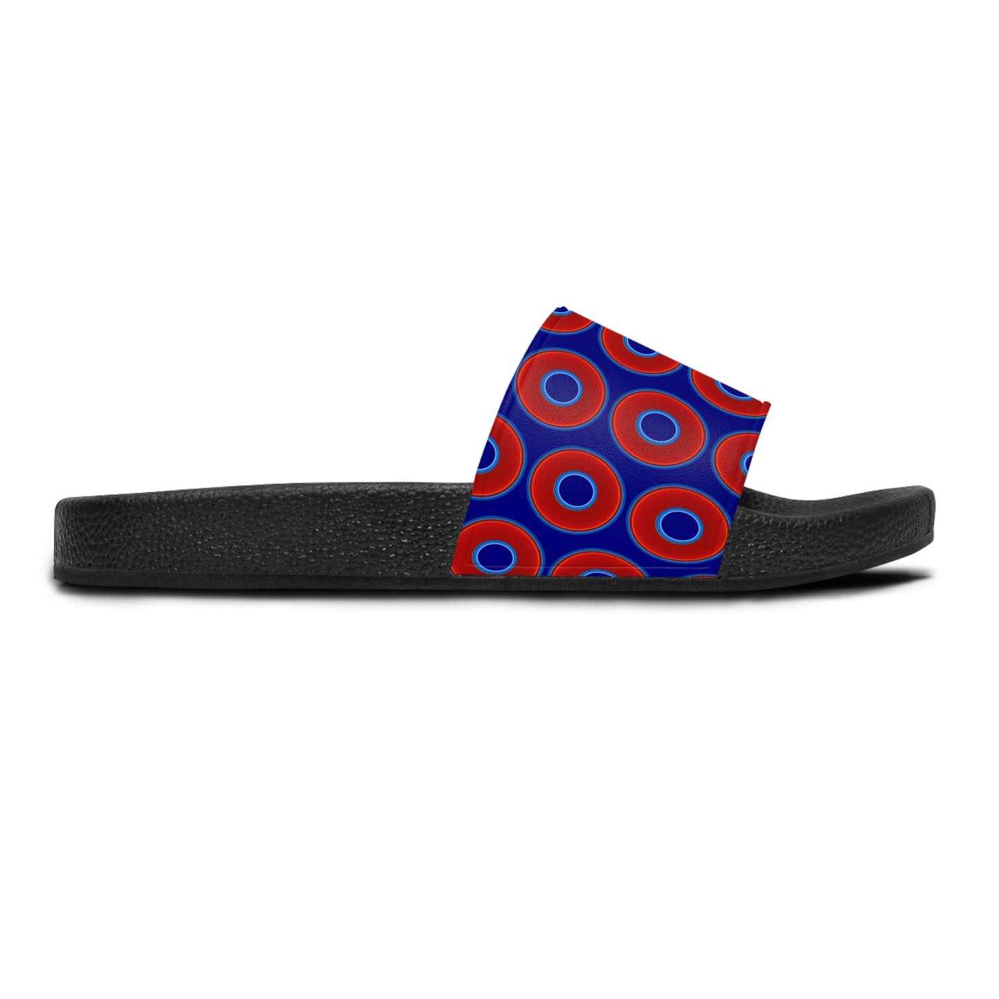 Lumpy Sandals - slip-ons - red vivid donuts w/vivid navy blue background