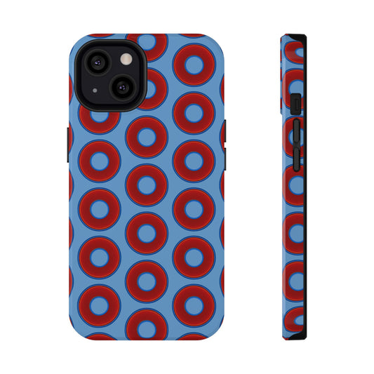 Impact-Resistant Lumpy Donut Case - red vivid donut print w/light blue background