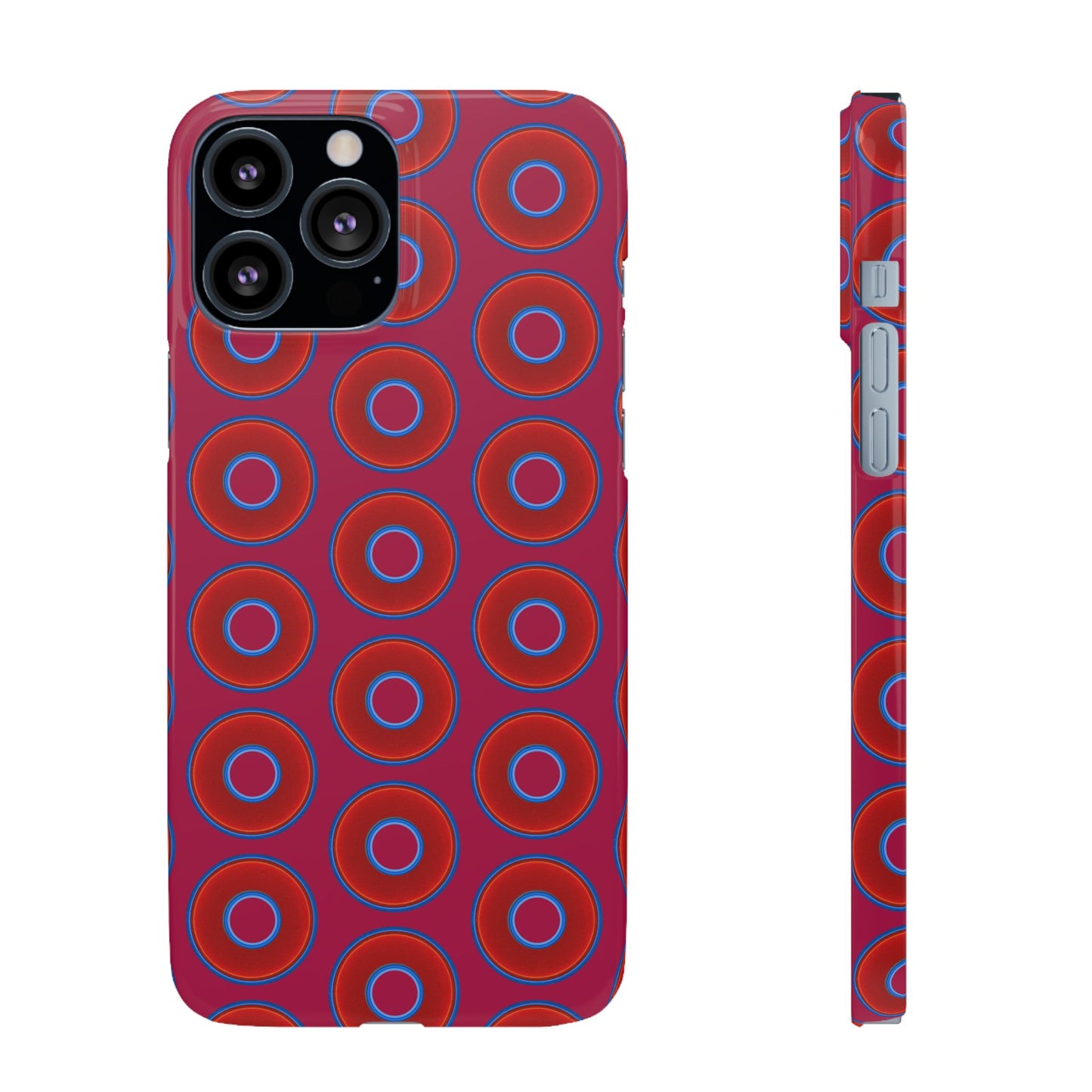Lumpy Donut Snap Case - red vivid donut print w/dark magenta background