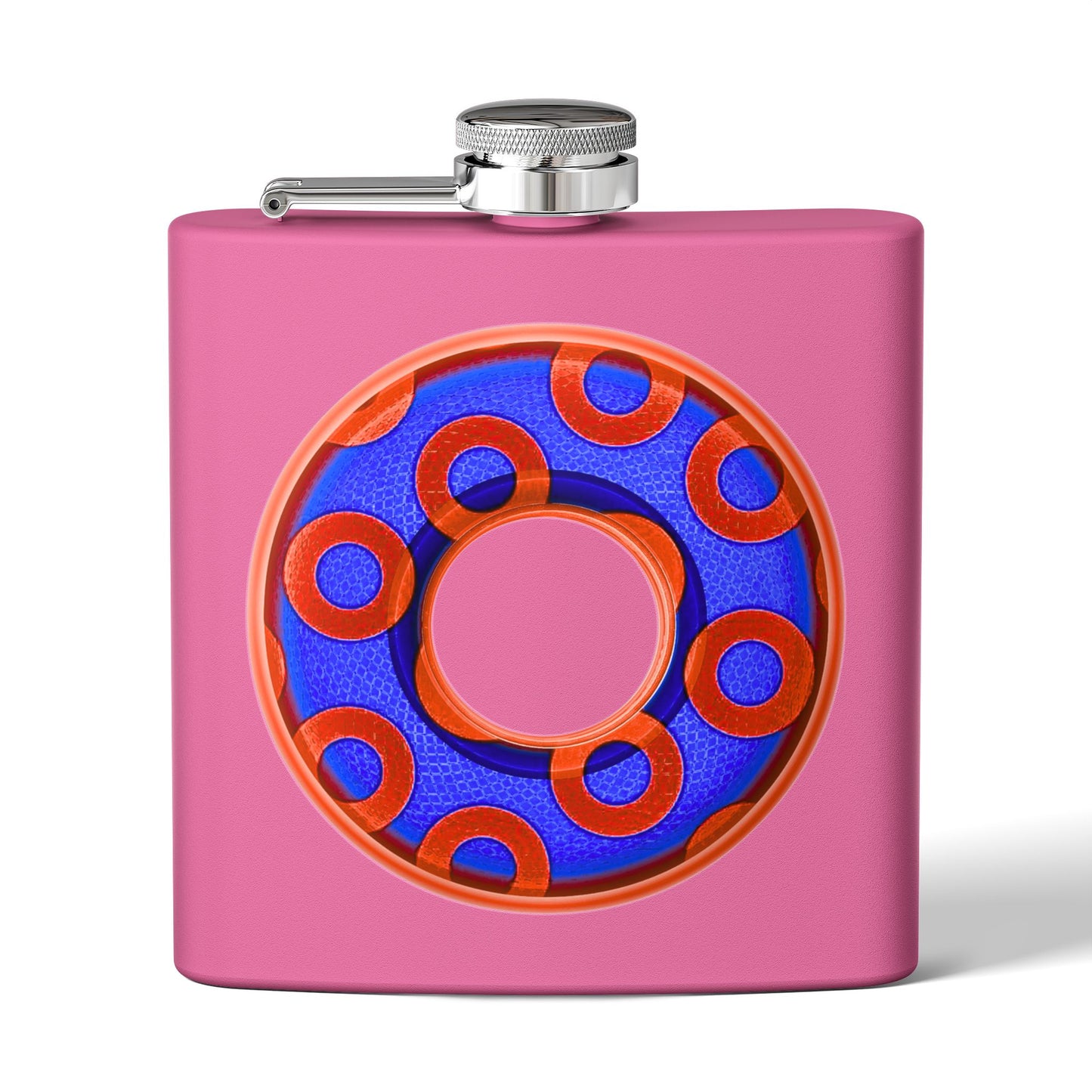 Lump's Donut Flask 6 oz -  Red/Blue Rustic Paradox Donut - [*w/your choice of 5 backgrounds]