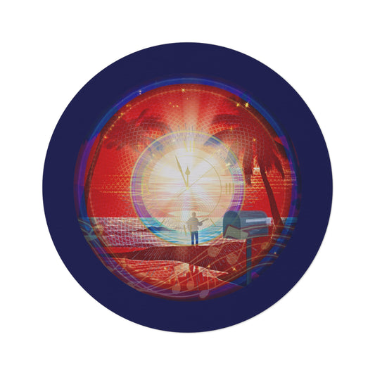 Round Room - 5 ft x 5 ft Lumpy Donut Rug - "The Velvet Cake Donut Rug" - vivid red pic donut w/navy background