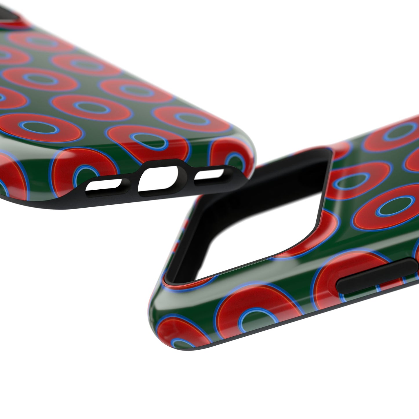 Impact-Resistant Lumpy Donut Case - red vivid donut print w/dark pond green background