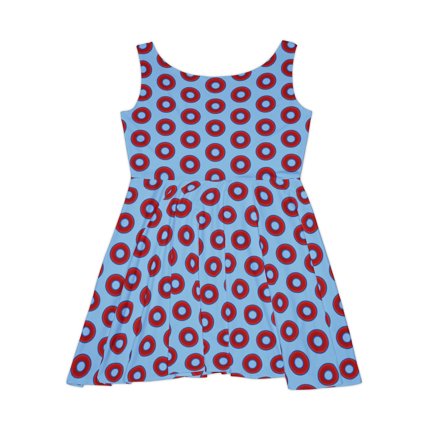 Women's Skater Donut Dress - vivid red donut print w/sky blue background