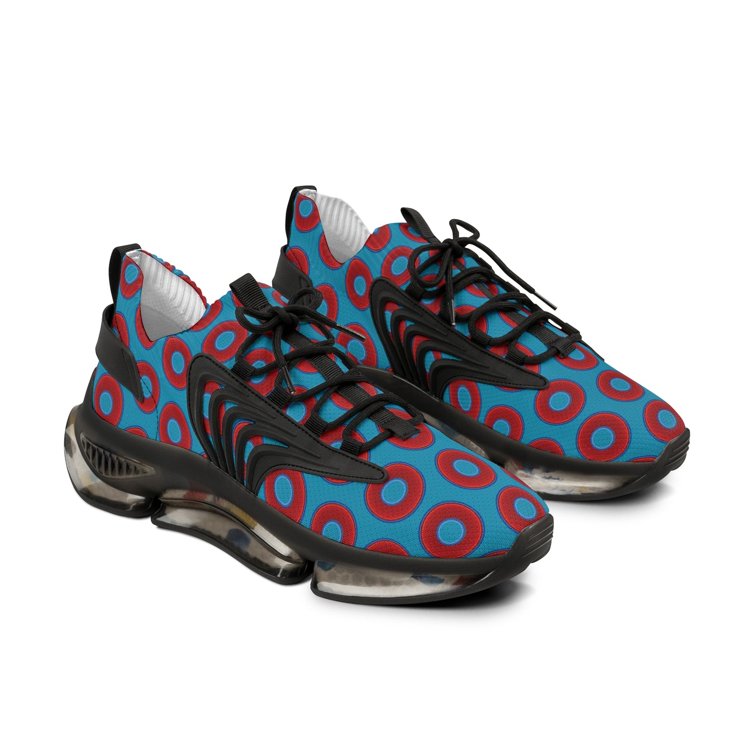 Donut Kicks - red vivid donut print w/aquamarine blue background