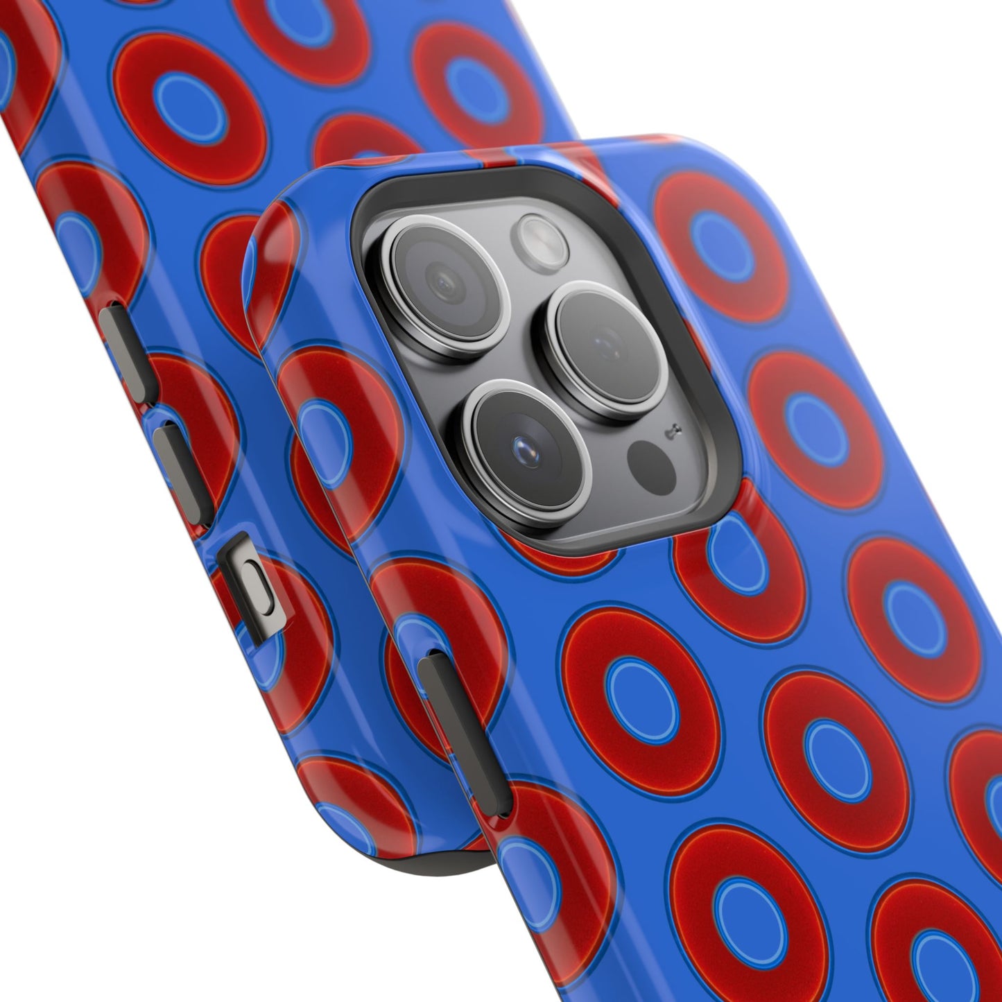 Impact-Resistant Lumpy Donut Case - red vivid donut print w/medium royal blue background