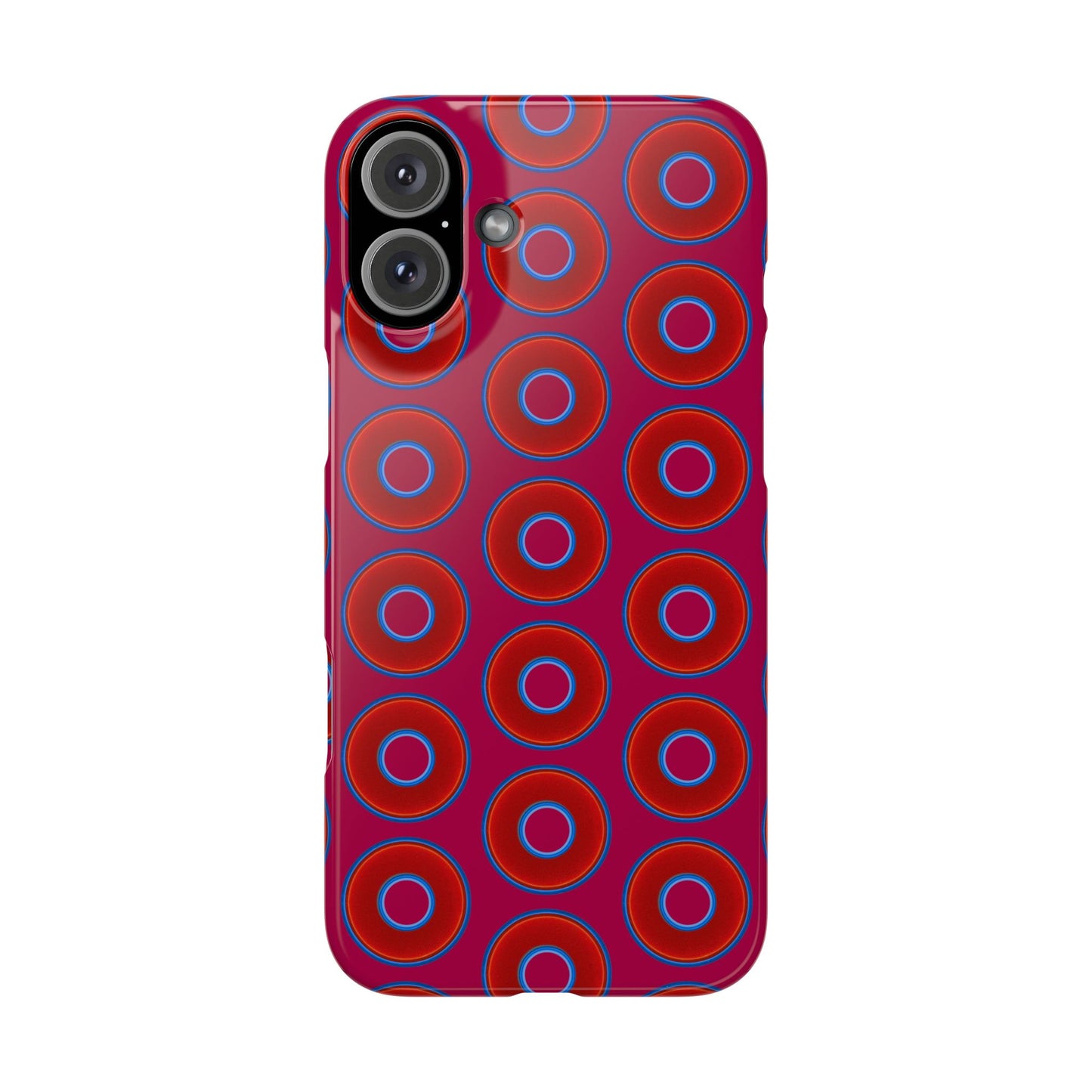 Lumpy Donut Snap Case - red vivid donut print w/dark magenta background
