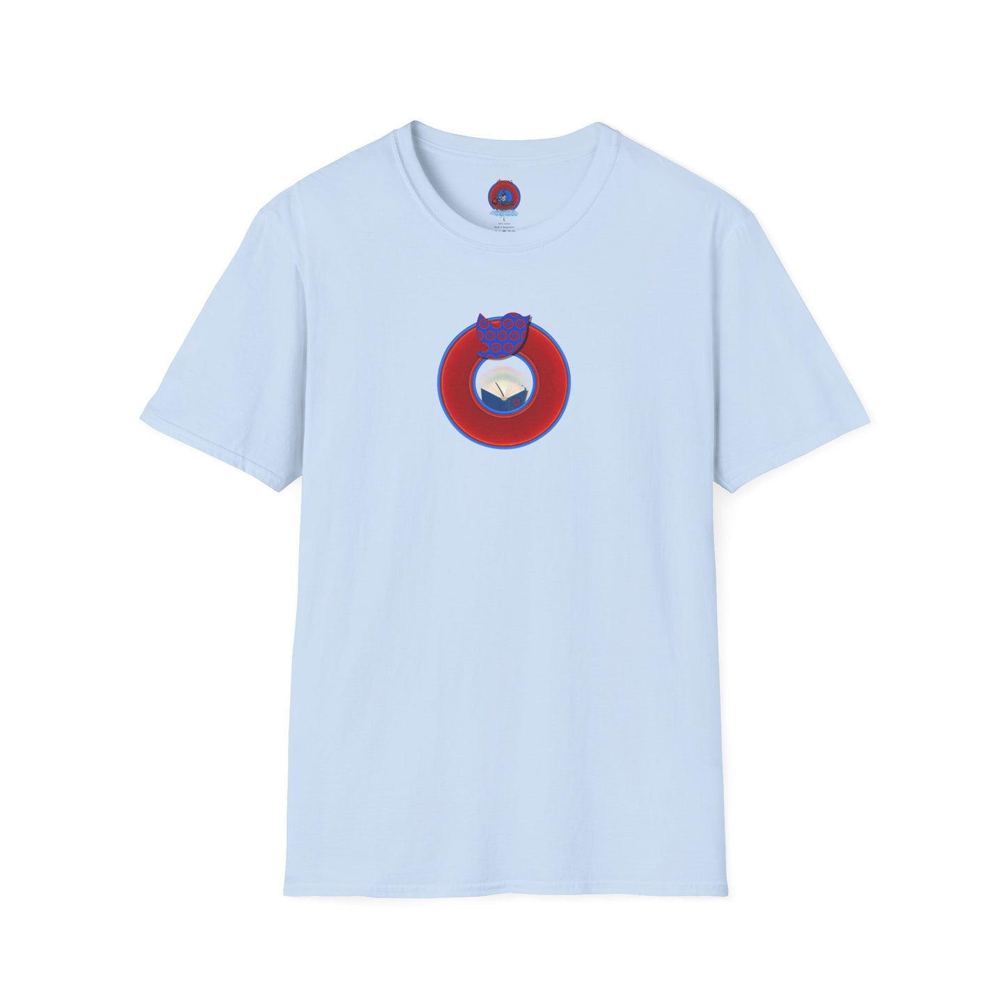 Classic Donut Tee - Unisex Soft-Style - "Phamous Mocking Donut" - vivid red/blue donut