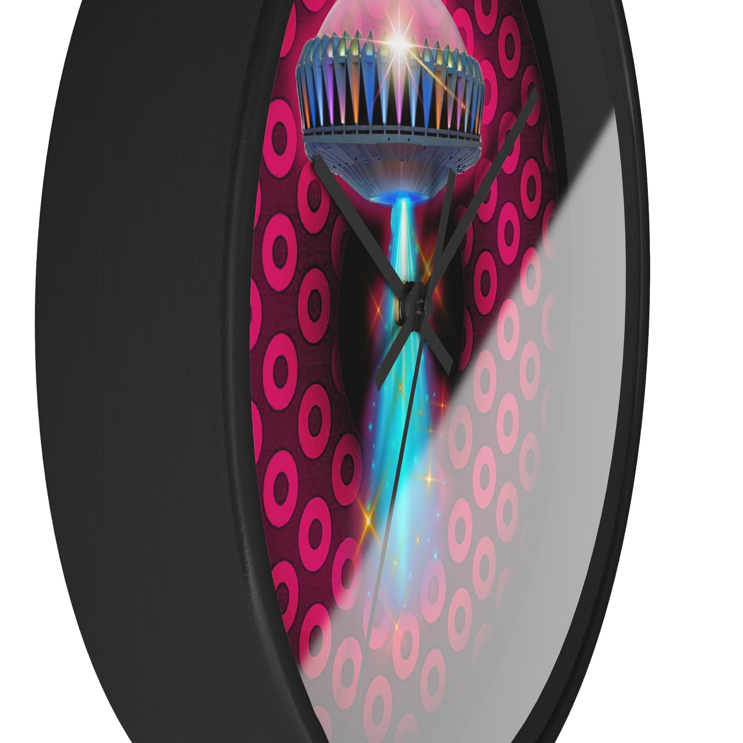 Lumpy Wall Clock - "They Serve Donuts on the Mothership now" - variant 2 - paradoxical dark red/red donut w/black background