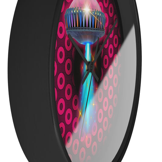 Lumpy Wall Clock - "They Serve Donuts on the Mothership now" - variant 2 - paradoxical dark red/red donut w/black background