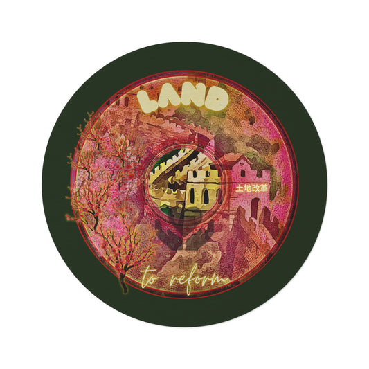 Round Room - 5 ft x 5 ft Lumpy Donut Rug - "The Reforming Donut Rug" - magenta pic donut w/deep forest green background