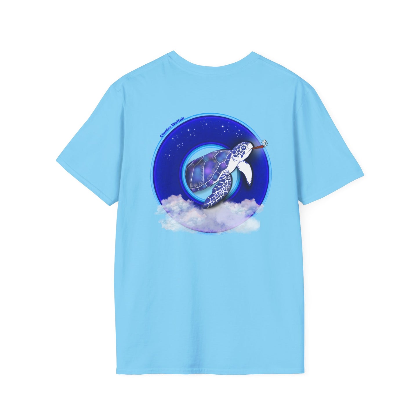 Classic Donut Tee - Unisex Soft-Style - "Clueless Wallob's Donuts" - vivid blue sky donut