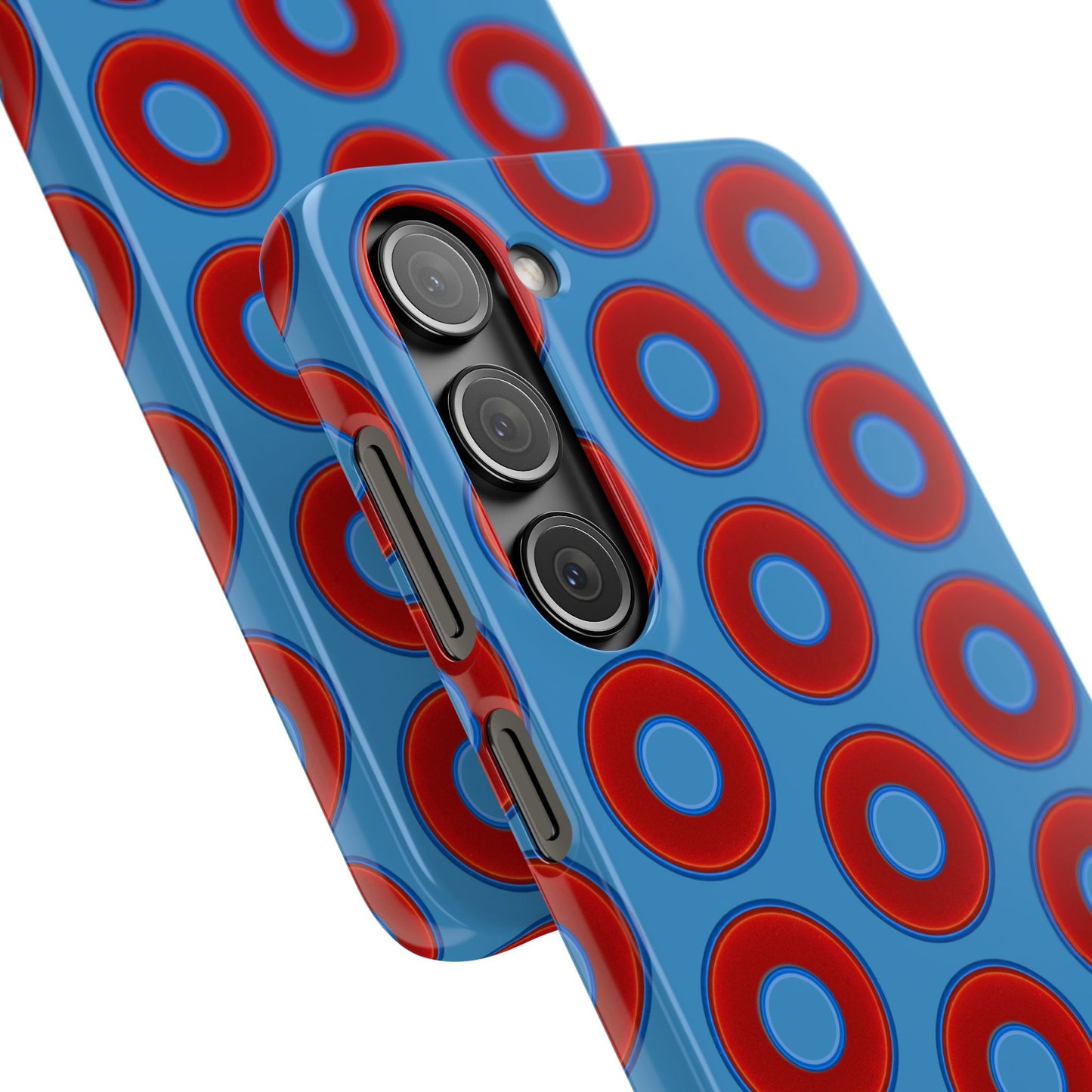 Lumpy Donut Snap Case - red vivid donut print w/light steel blue background