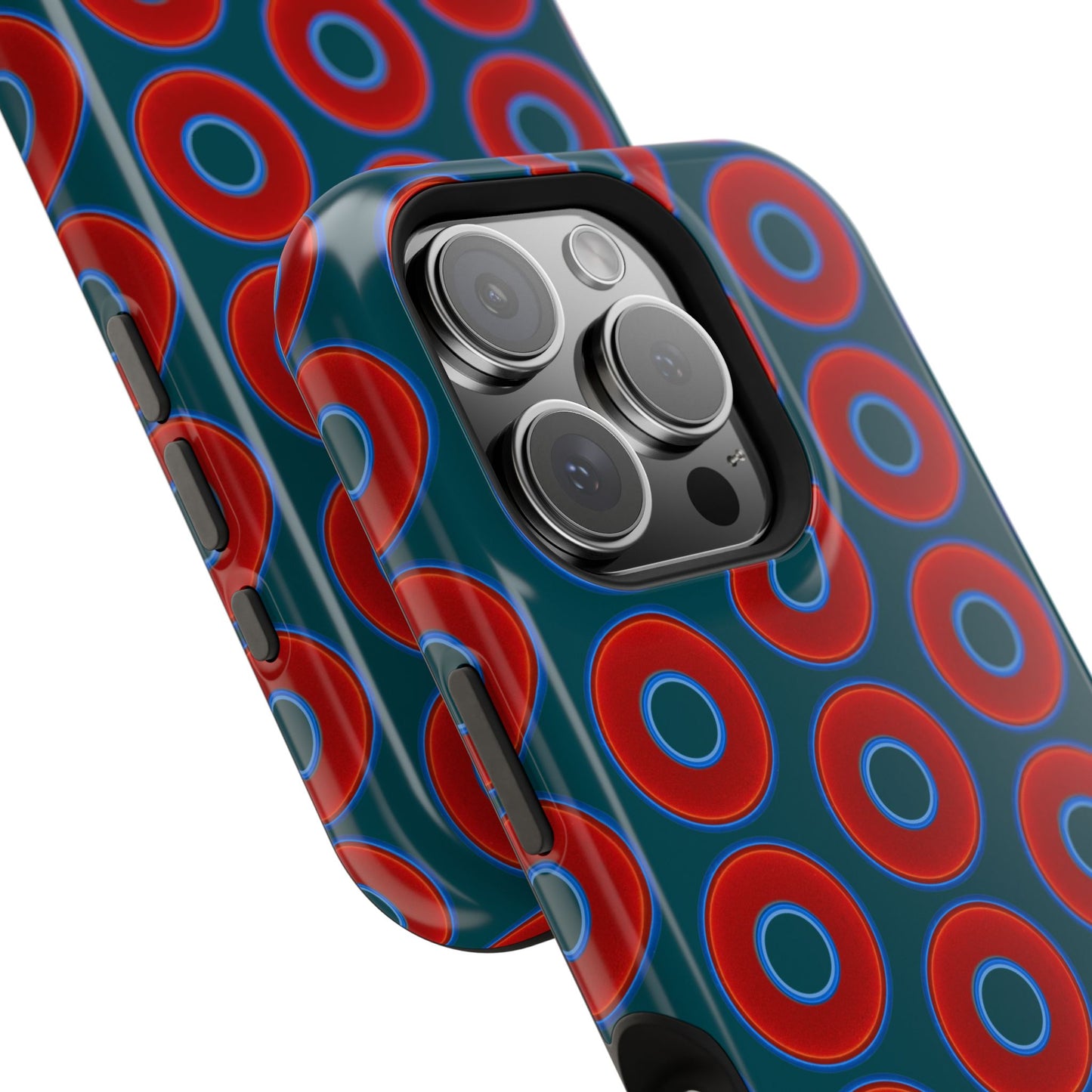 Magnetic Tough Donut Case - red vivid donut print w/midnight green background