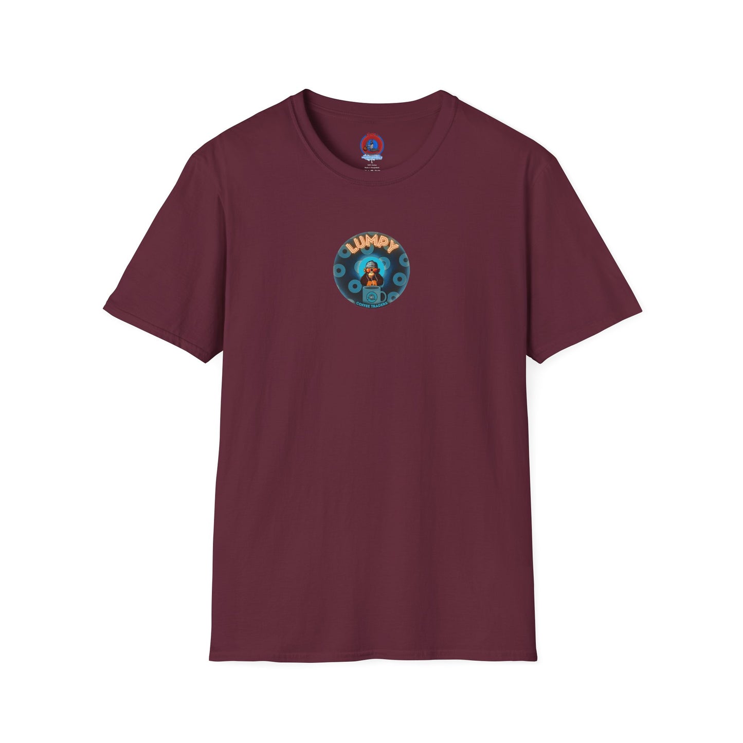 Lumpy Coffee Traders Tee - Unisex Soft-Style - "Good to Last Leaky Drop" - paradoxical ocean donut - variant 1 - logo front/coffee back