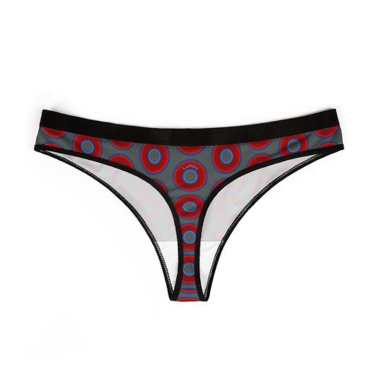 Lumpy Donut Thongs - red vivid donut print w/dark gray background