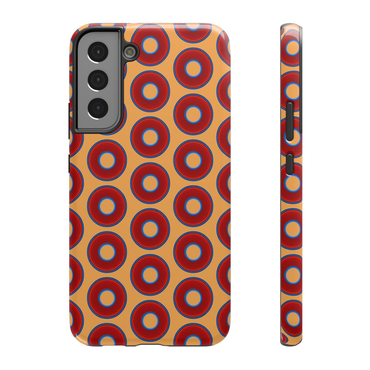 Impact-Resistant Lumpy Donut Case - red vivid donut print w/creamsicle orange background