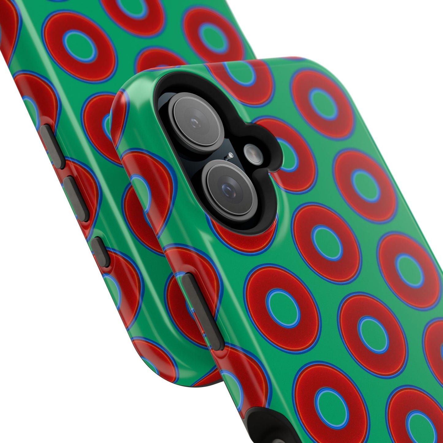 Impact-Resistant Lumpy Donut Case - red vivid donut print w/jade green background