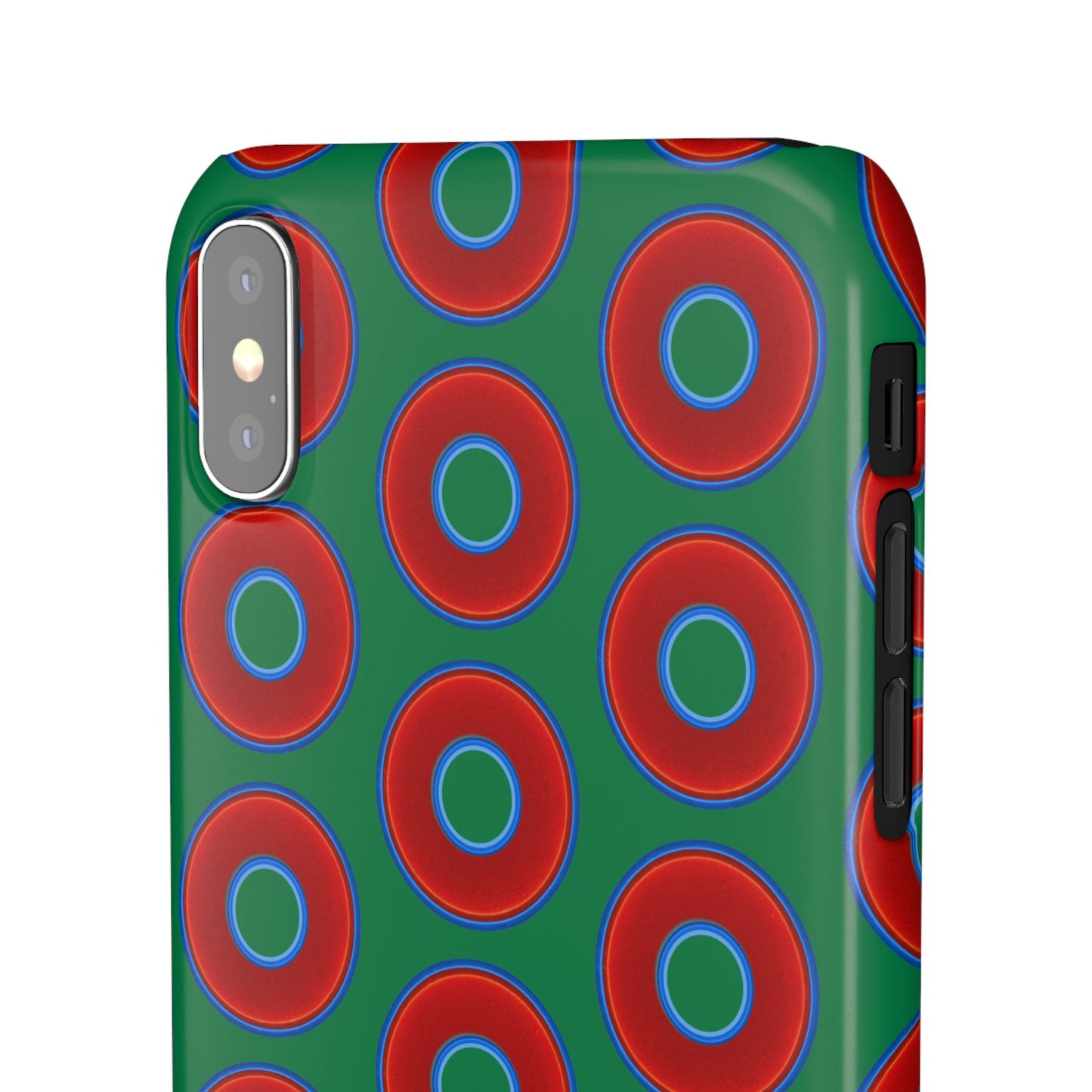 Lumpy Donut Snap Case - red vivid donut print w/green background