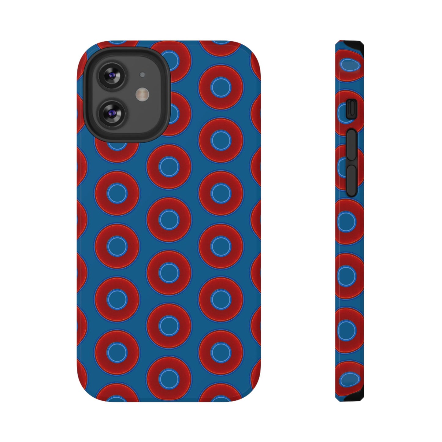 Impact-Resistant Lumpy Donut Case - red vivid donut print w/wavy navy background