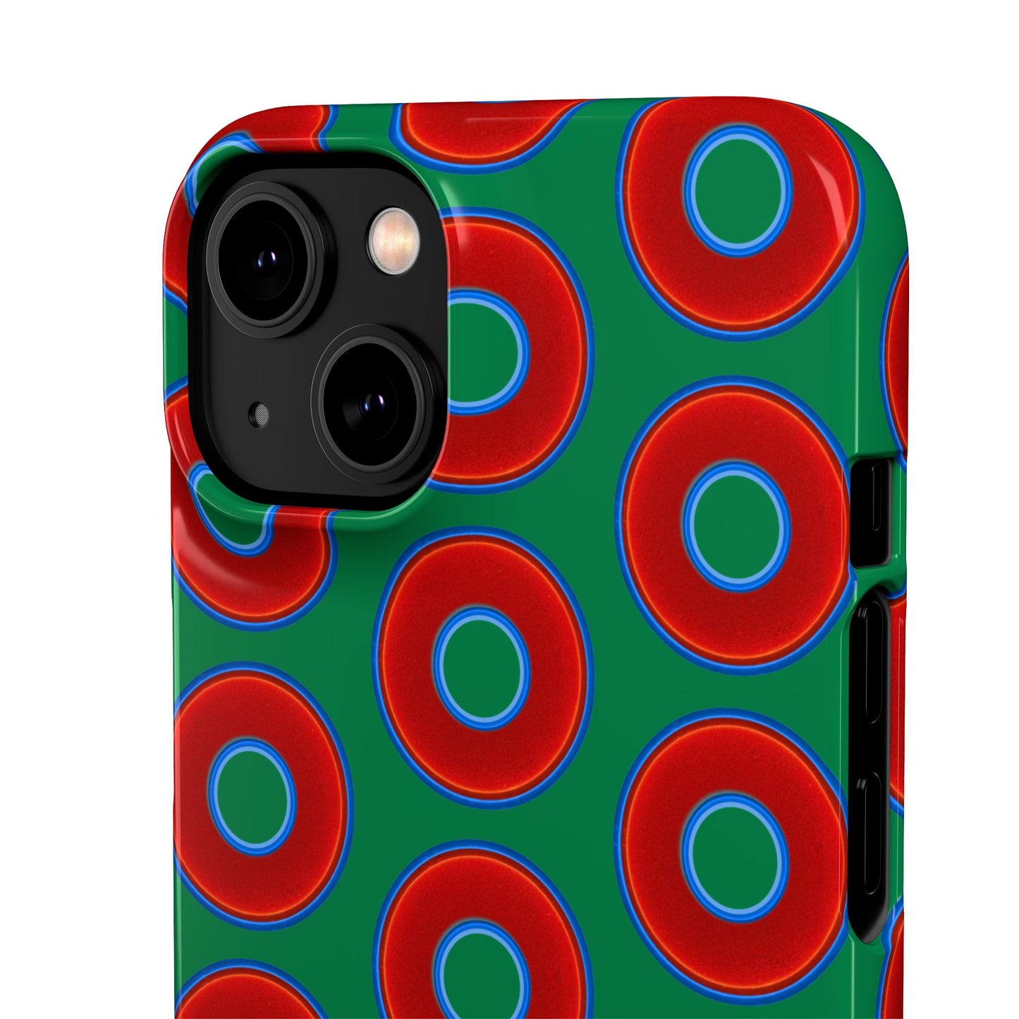 Lumpy Donut Snap Case - red vivid donut print w/green background