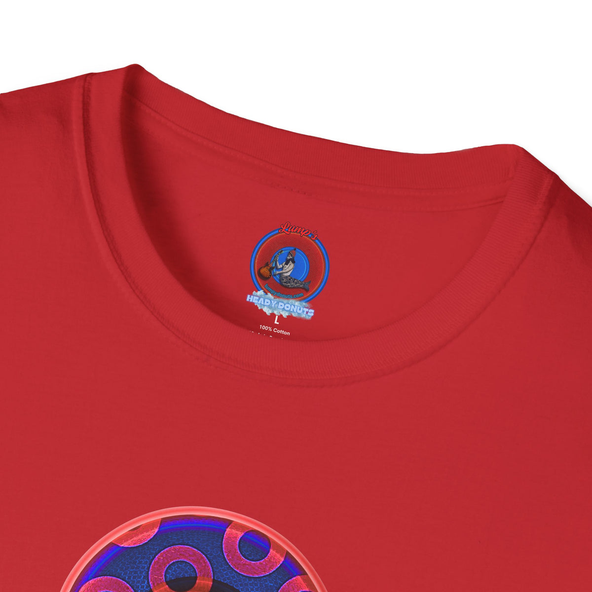 Classic Donut Tee - Unisex Soft-Style - "Wooked Cream - YEMSG Donut " - dark electric blue/red rustic paradox donut - variant 2