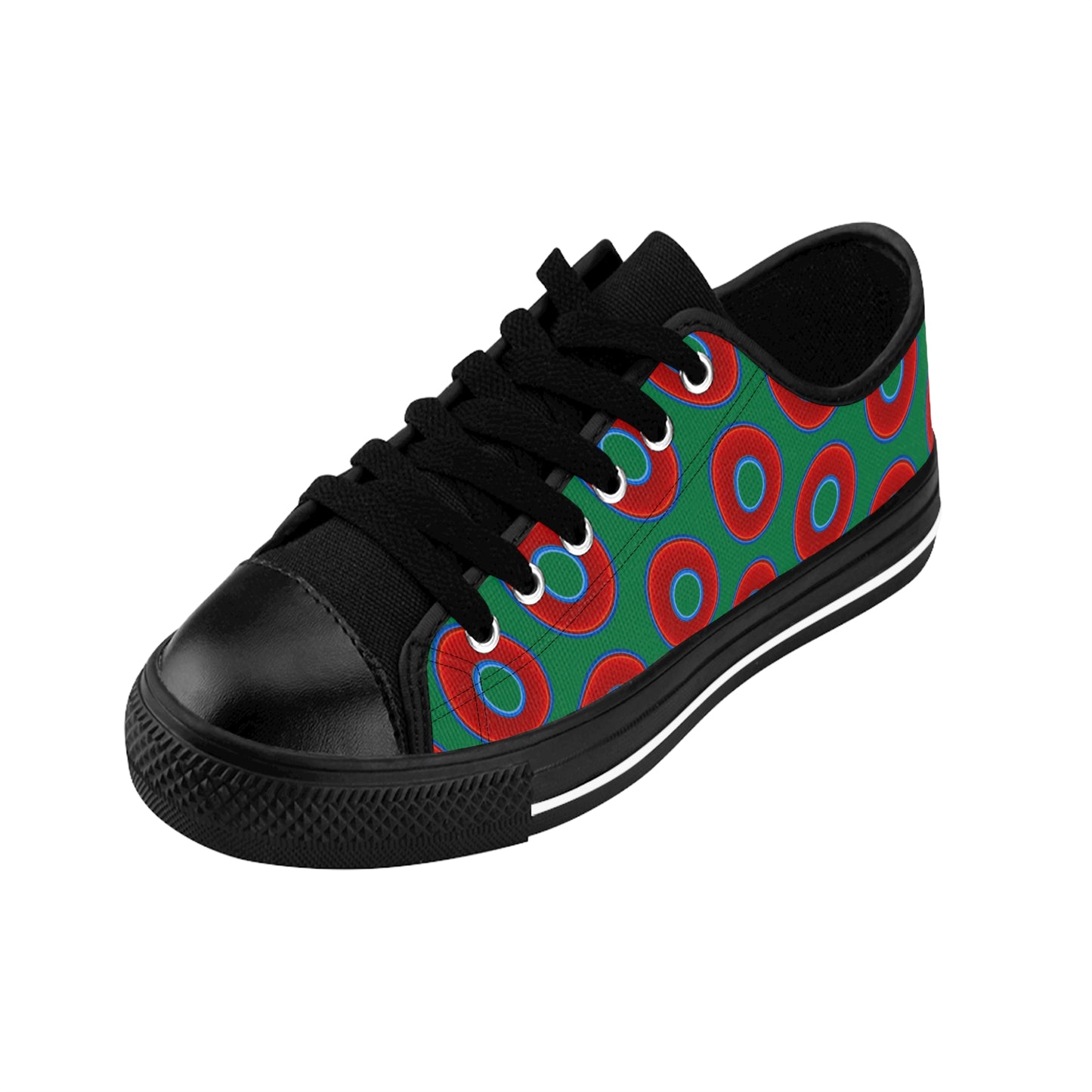 Men's Cushiony Convectors - Low Top - large red vivid donut print w/green background
