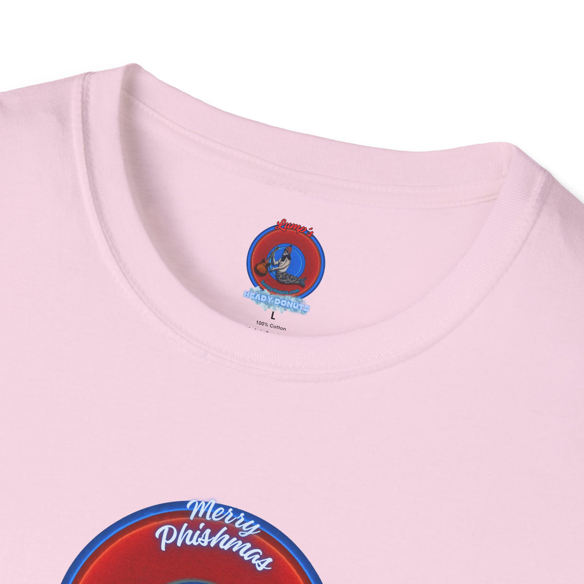 Classic Donut Tee - Unisex Soft-Style - "Phishmas Caroler's Tee " - vivid red/blue donut - variant 2