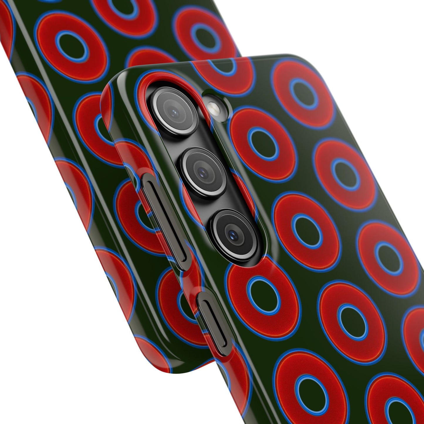 Lumpy Donut Snap Case - red vivid donut print w/deep forest green background