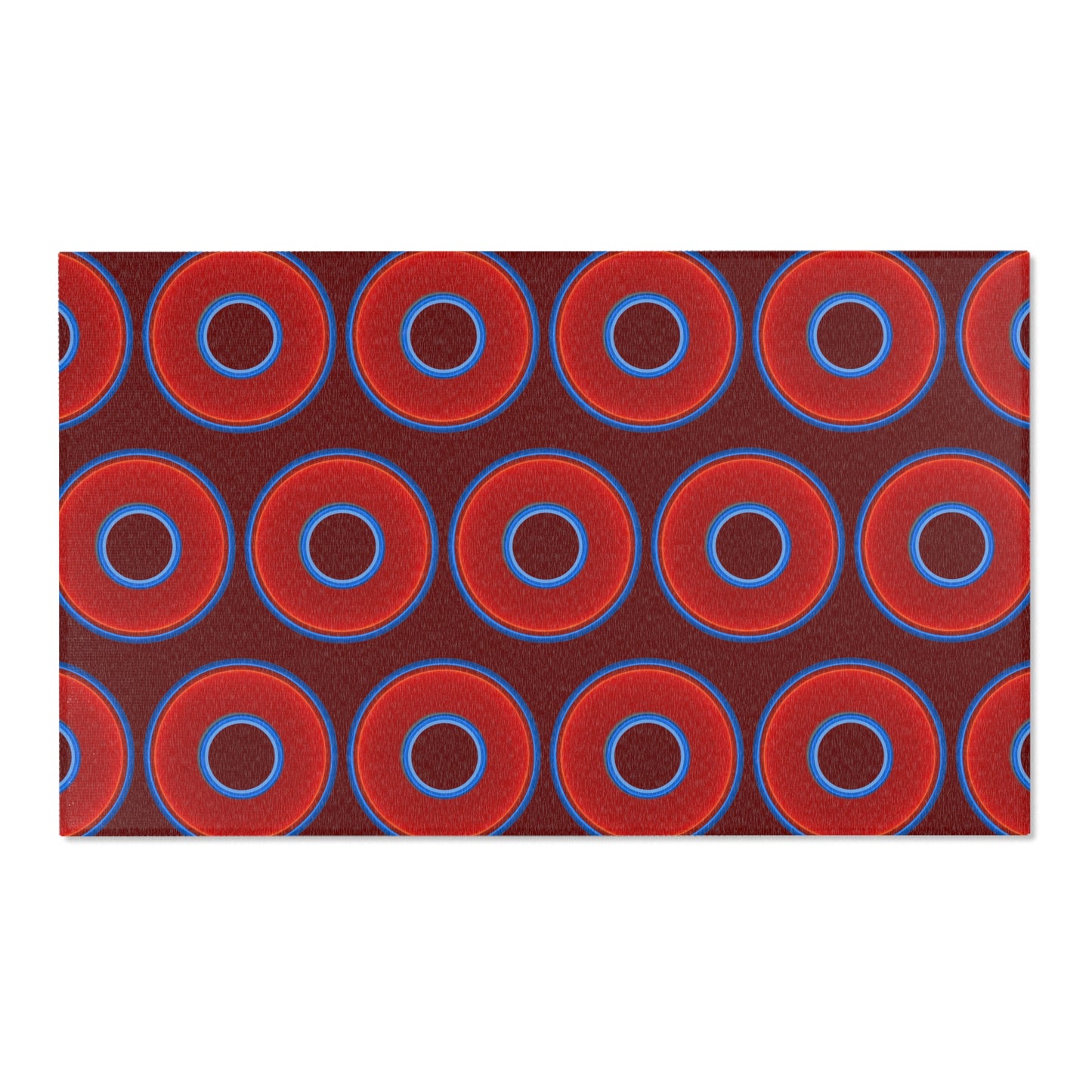 Lumpy Donut Print Rug - choice of 3 sizes - vivid red donut print w/dark red background