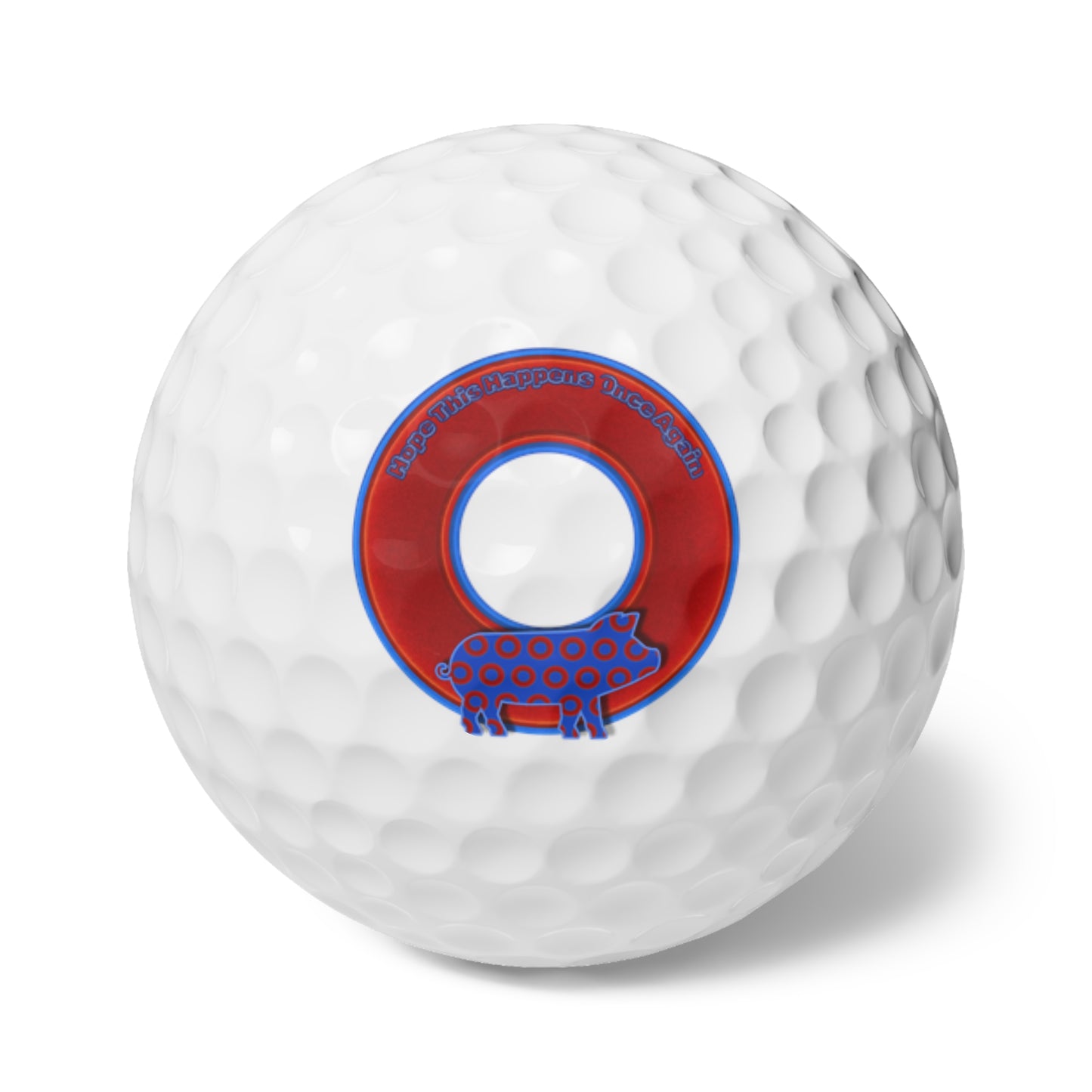 Lumpy Donut Golf Balls - 6-pack - "Guyute's All-Pork [Golf] Balls" - red/blue donut - w/hope - variant 3