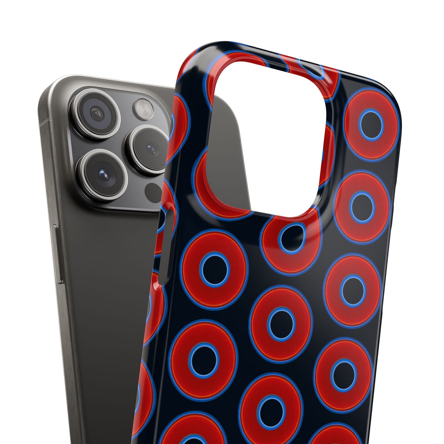Lumpy Donut Snap Case - red vivid donut print w/blue charcoal background