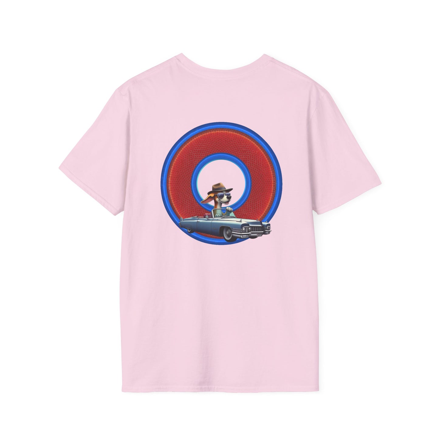 Classic Donut Tee - Unisex Soft-Style - "Jimmy's Marathon Donut Tee" - series 1.0  - variant 1 - rustic red/blue donut