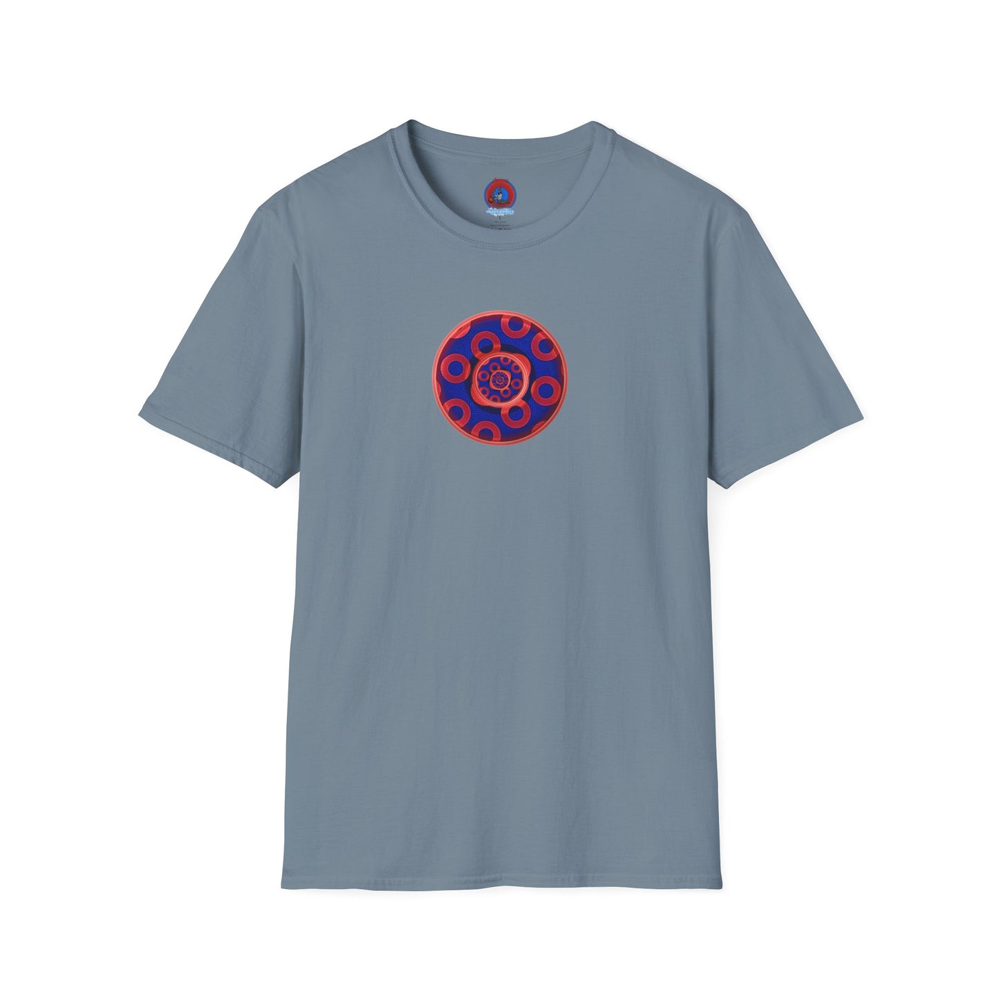 Classic Donut Tee - Unisex Soft-Style - "Kaleidoscope Abyss of Donut" - paradoxical print - variant 2 - series 1.0 - donut vortex - red/blue