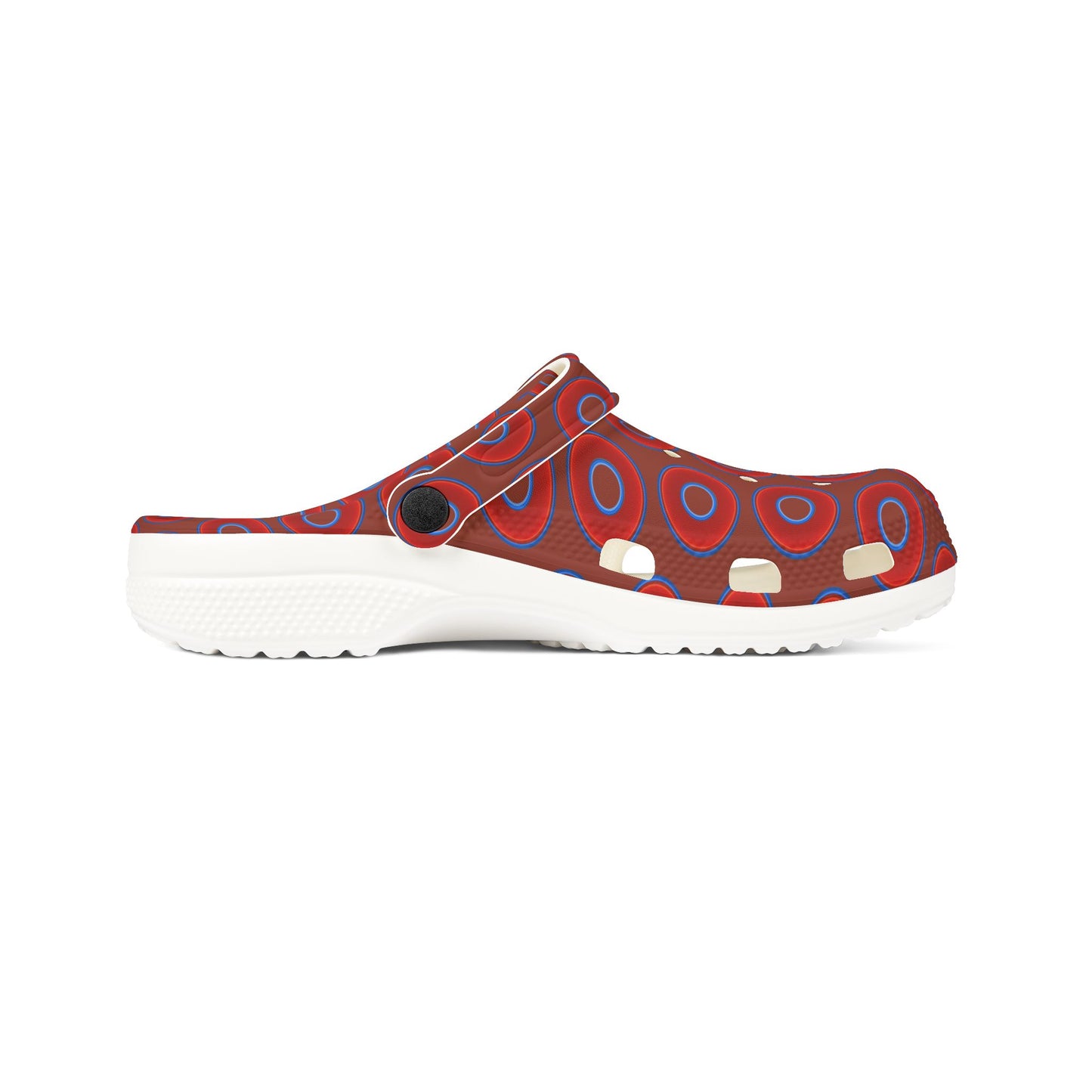 Spatchcocks - donut slip-on shoes - vivid red donuts w/burnt umber background [unisex]
