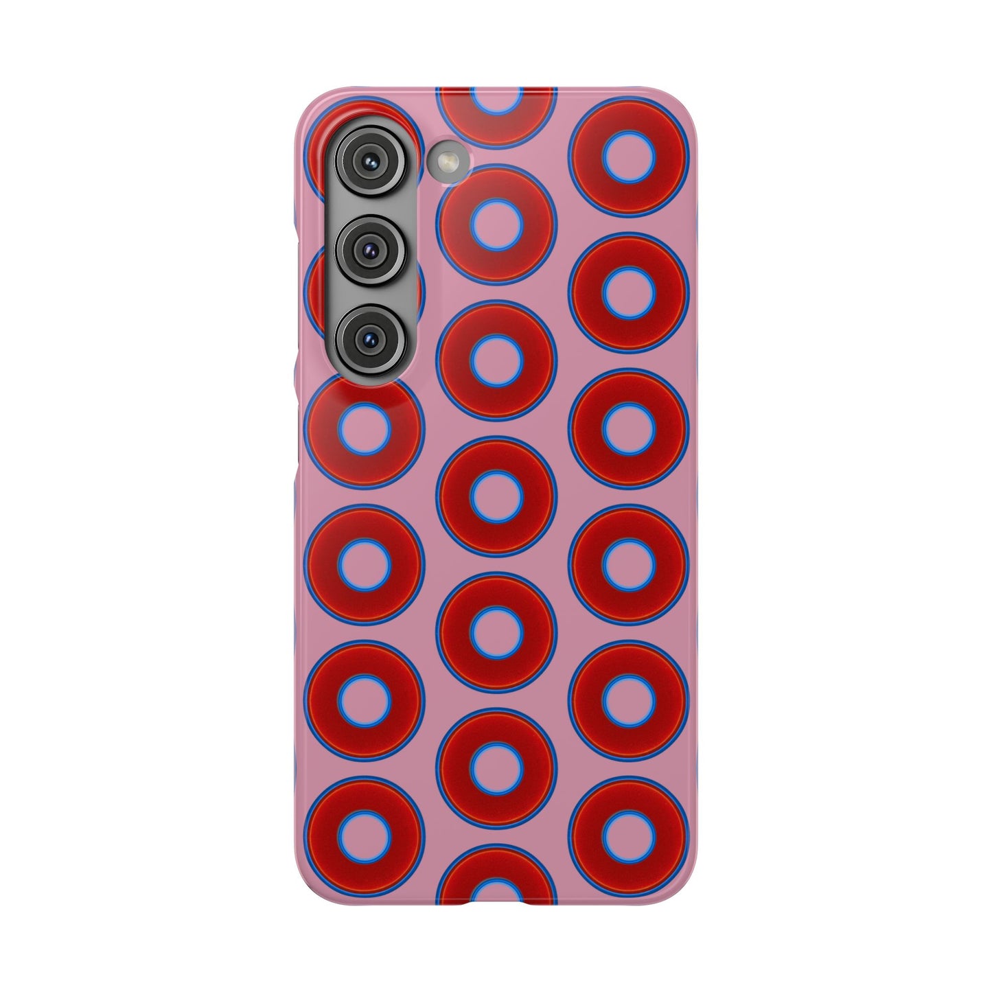 Lumpy Donut Snap Case - red vivid donut print w/pale magenta background