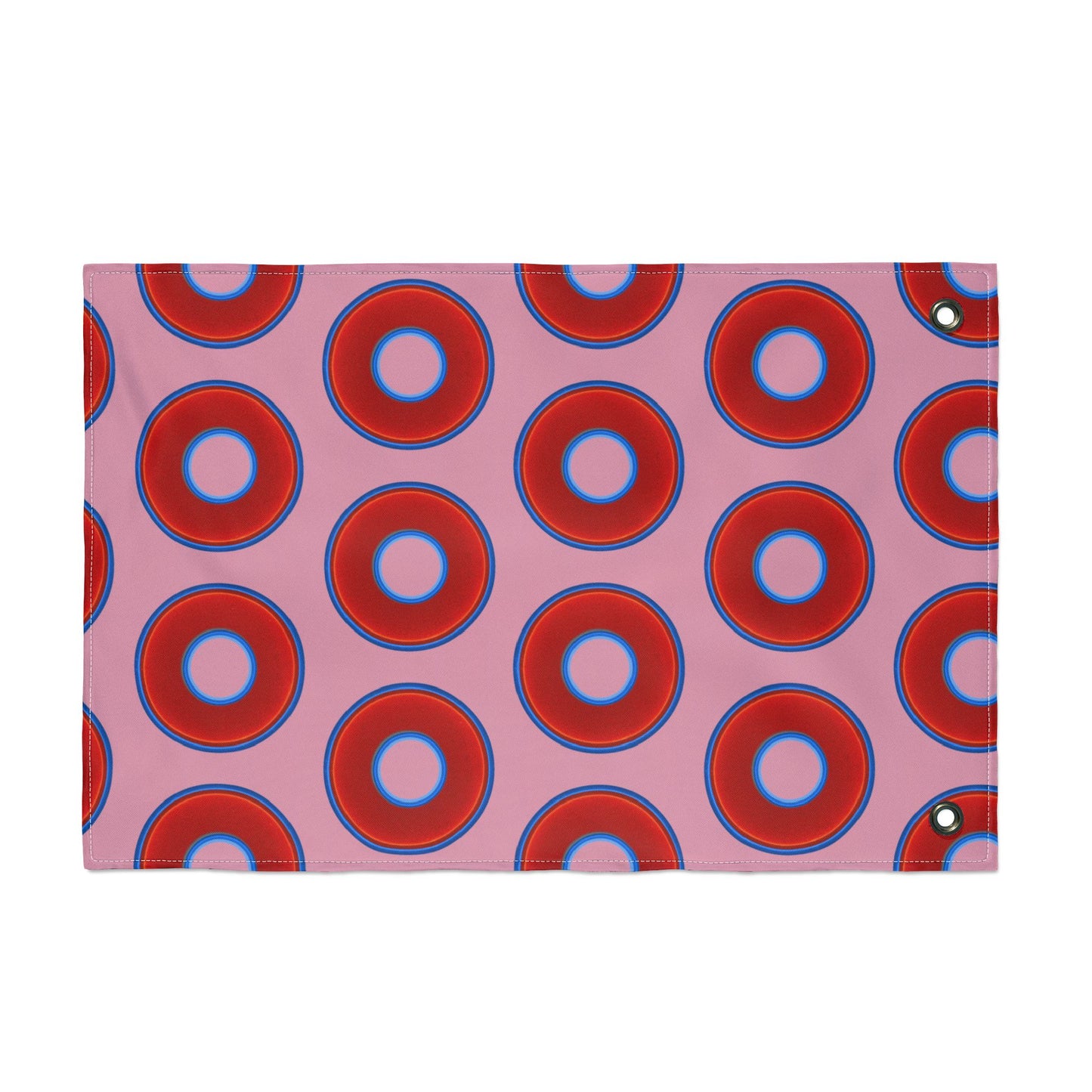 Lumpy Flagpole Sitters - Donut Flags [12" x 18"] - red vivid donut print w/pale magenta background