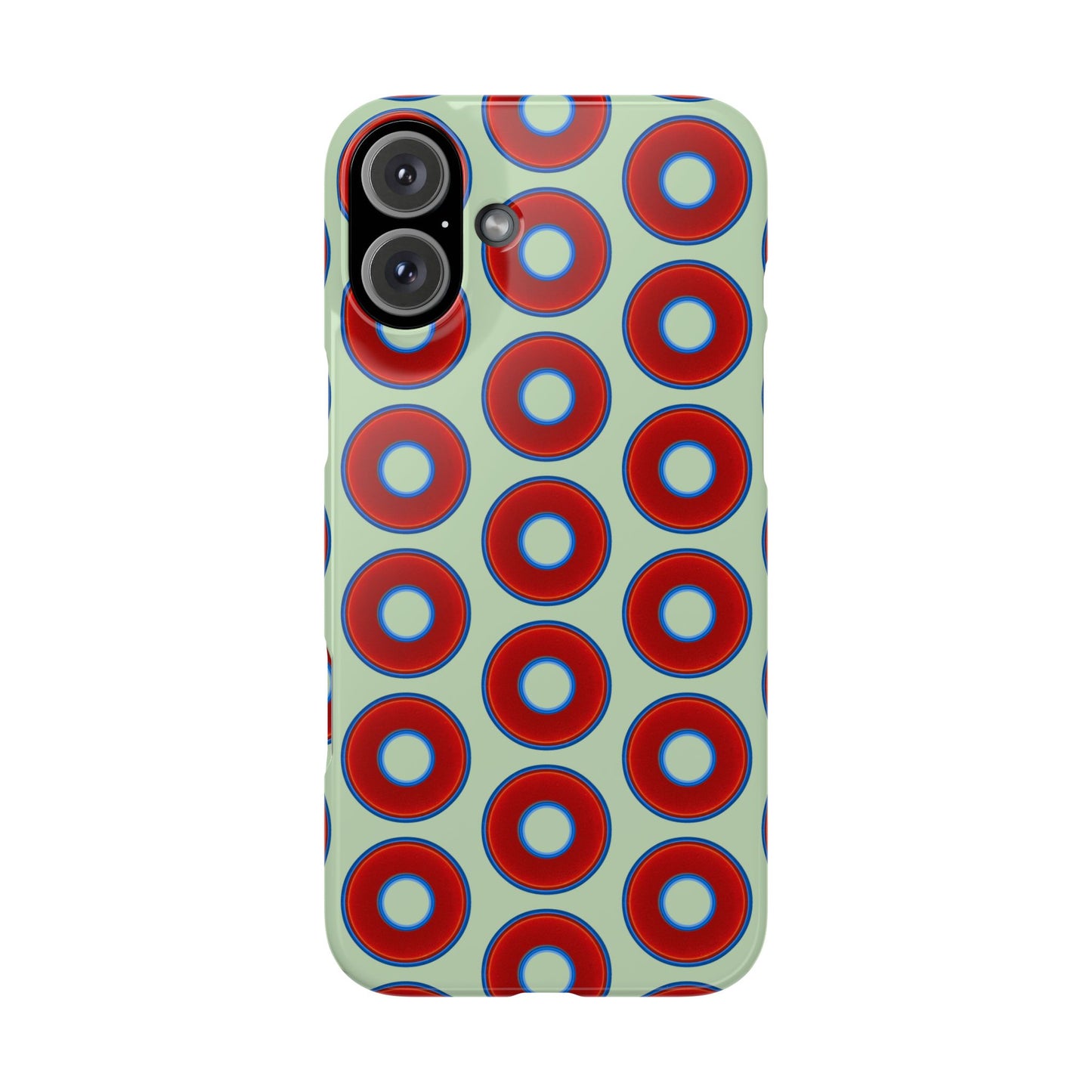 Lumpy Donut Snap Case - red vivid donut print w/seafoam green background