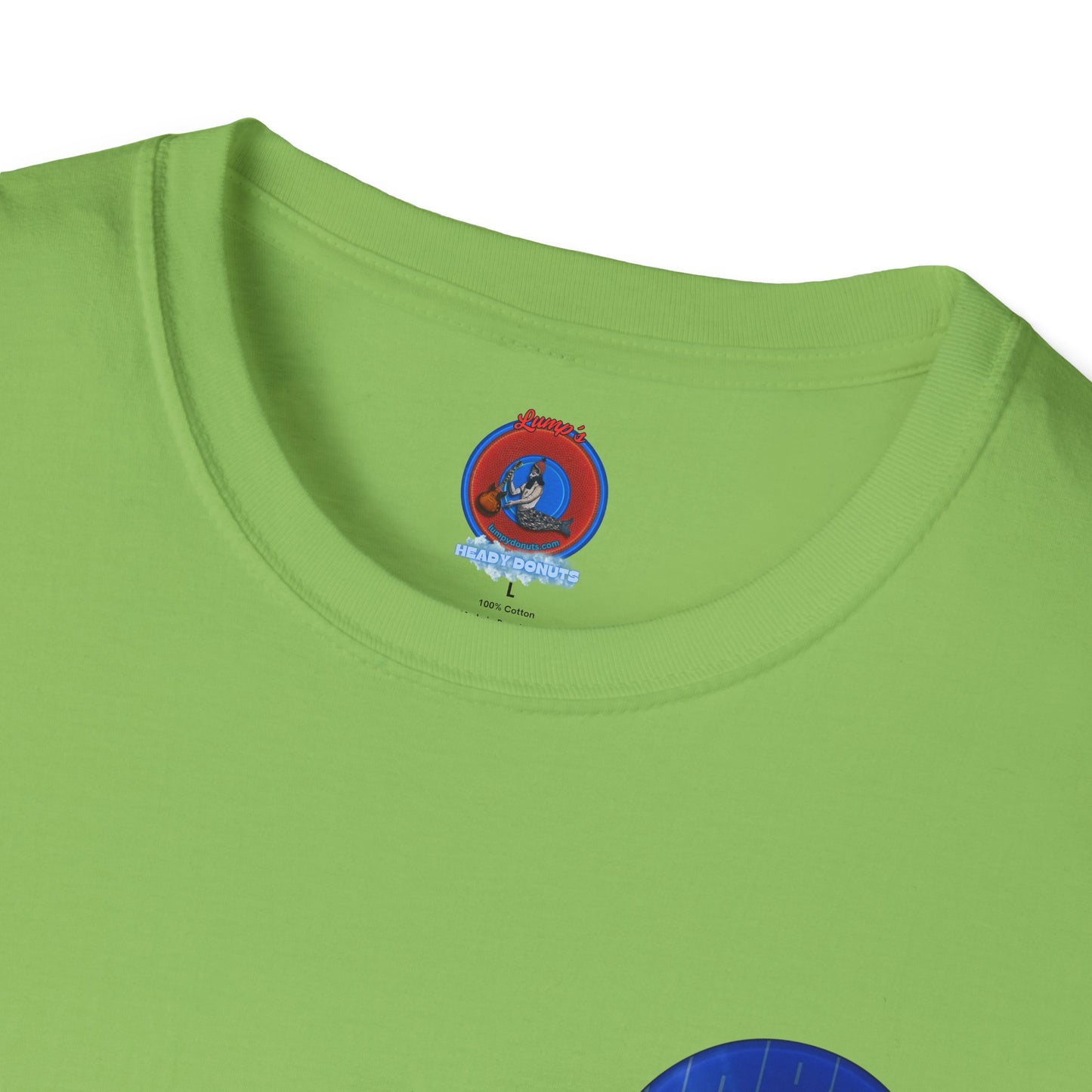 Classic Donut Tee - Unisex Soft-Style - "Harry's Hoodlum Donut" - series 1.0  - variant 3 - lights off/blue donut(s)